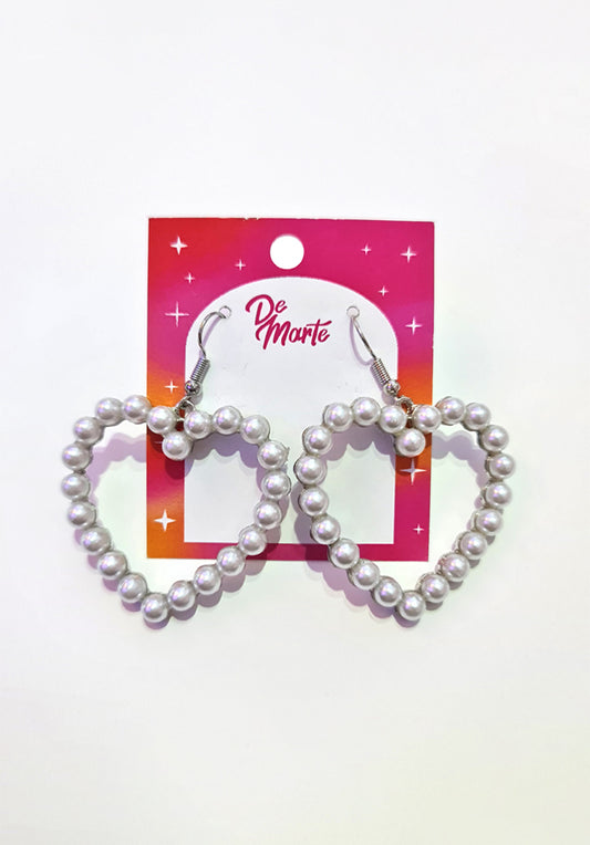 Aros corazón perla plateados