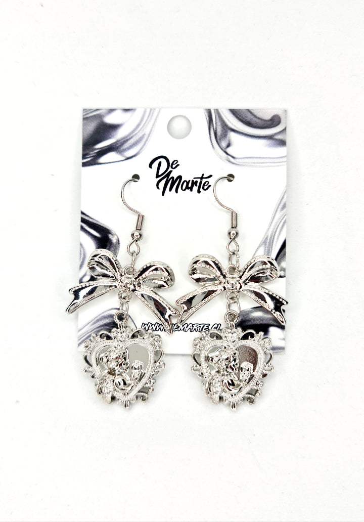 Aros Ángel Barroco con Cinta Plateada - Estilo Vintage Romántico