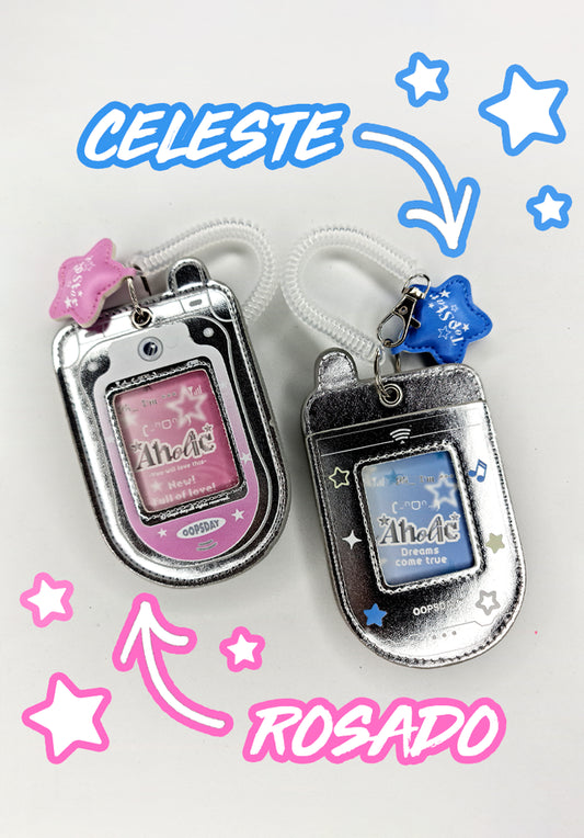 Porta Photocard K-Pop Cuerina Plateada Celeste Rosada- Estilo cute, brillante y fandom