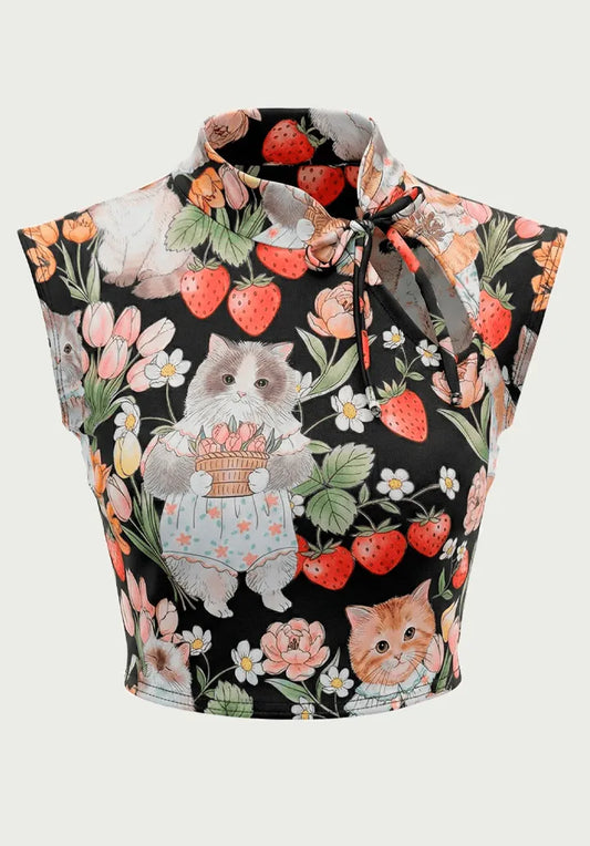 Top Estilo Japonés | Gato vintage y Fresas estilo y2k harajuku