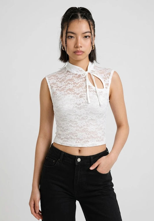 Top Estilo Japonés | Encaje blanco Floral estilo y2k harajuku