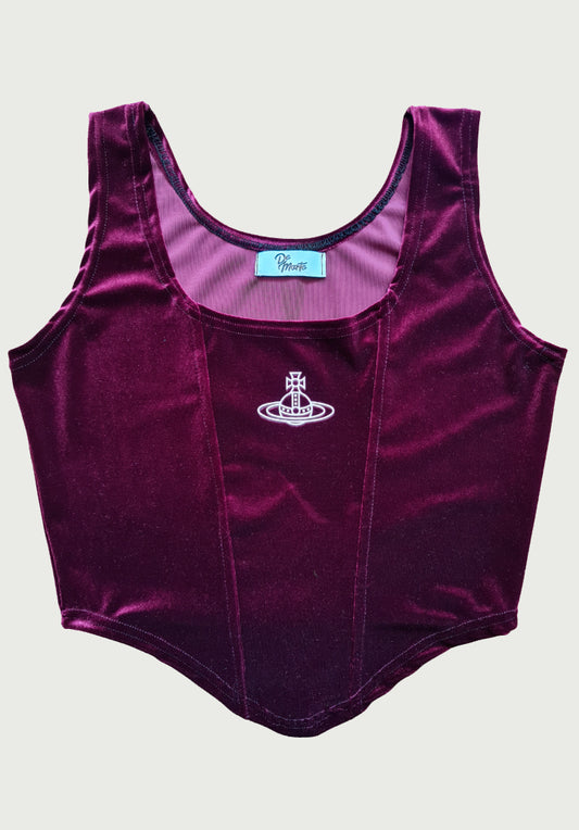 Top tipo corset Saturno – Terciopelo burdeo Estilo Y2K