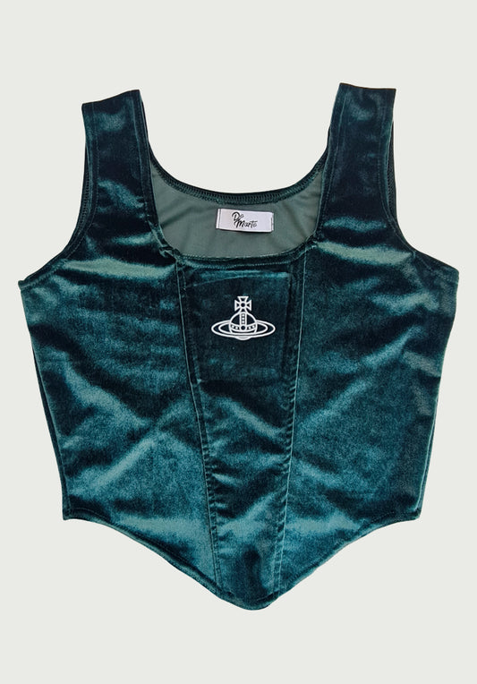 Top tipo corset Saturno – Terciopelo verde Estilo Y2K