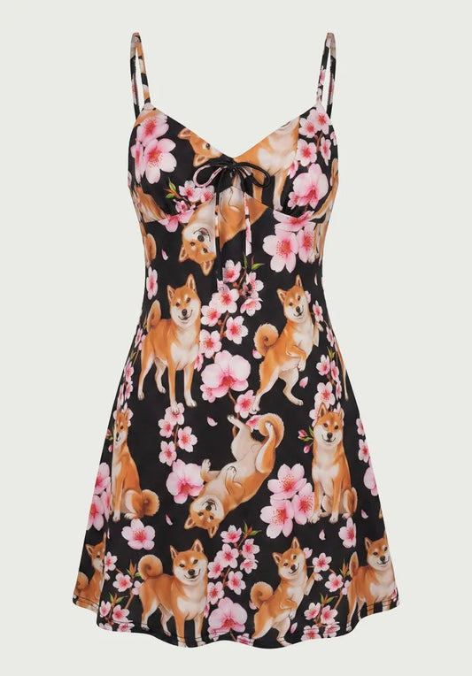 vestido mini con tirantes de verano | Shiba inu flor cerezo estilo cute y2k harajuku