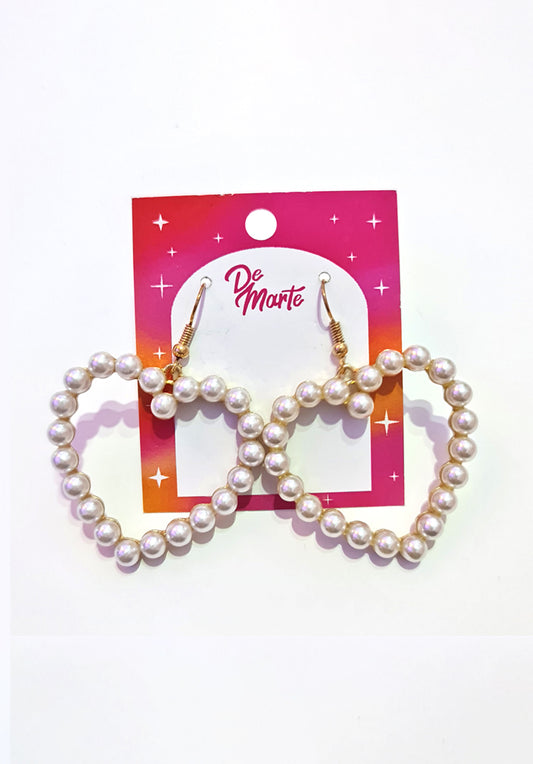 Aros corazón perla dorados