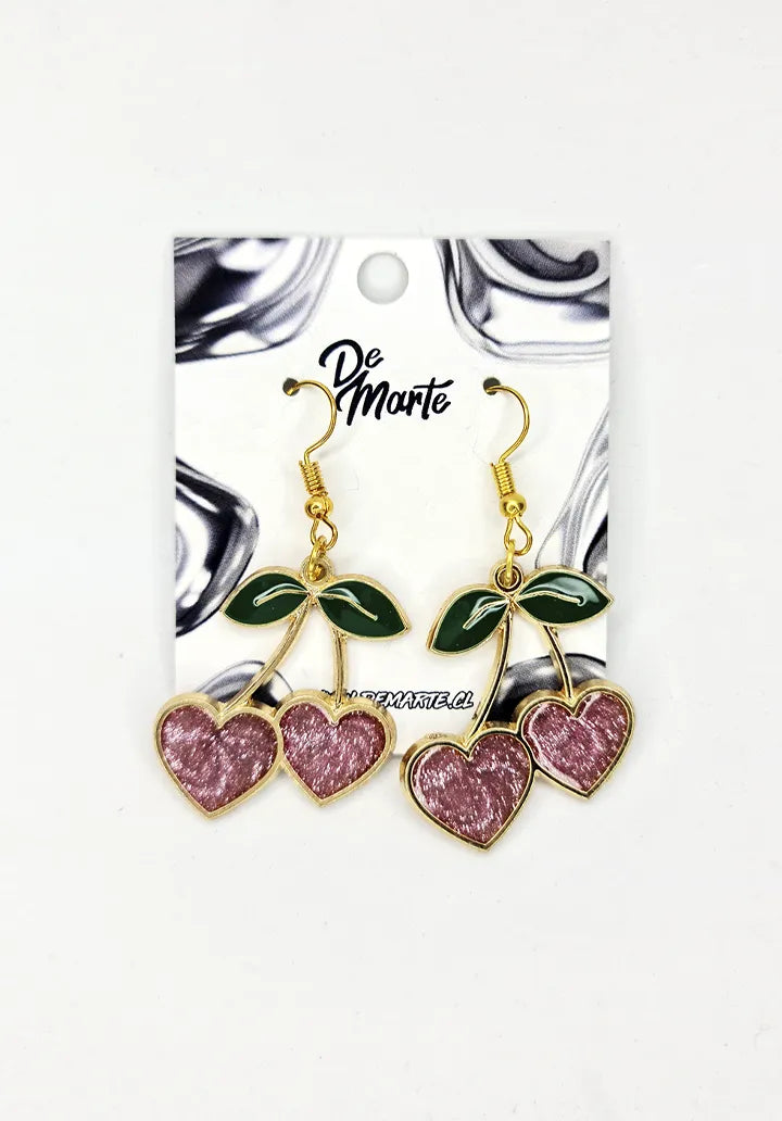 Aros Cerezas Acrílico - Estilo retro pop con frutas y brillo