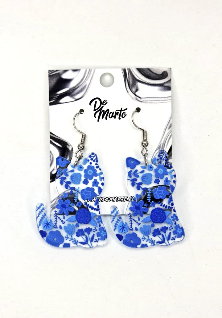 Aros Gato Azul con Flores - Cute witchy y dreamy