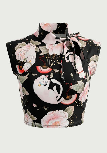 Top Estilo Japonés | Gatito Rosas Floral estilo y2k harajuku