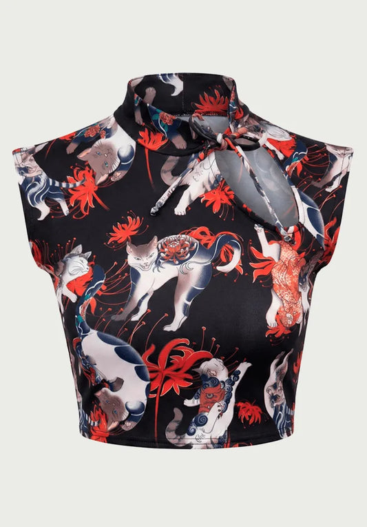 Top Estilo Japonés | Gatos tatuados estilo y2k harajuku