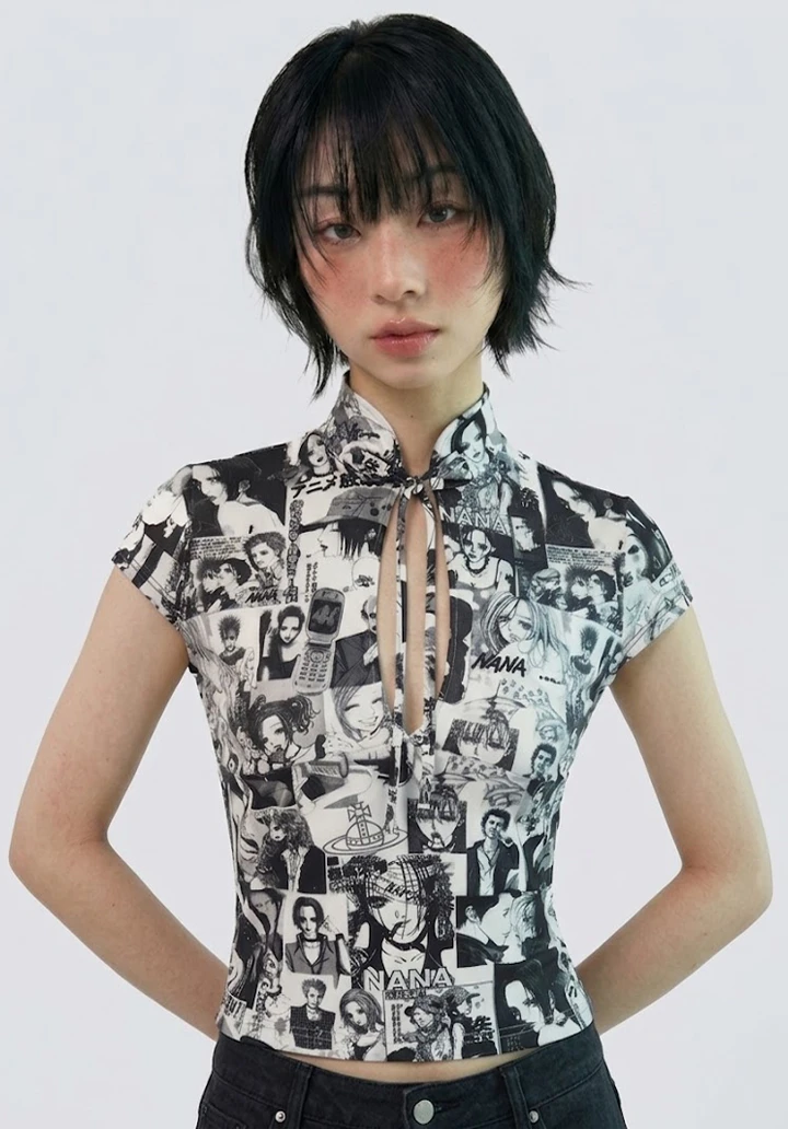 Top Estilo Japonés keyhole | Manga Collage Nana estilo y2k harajuku