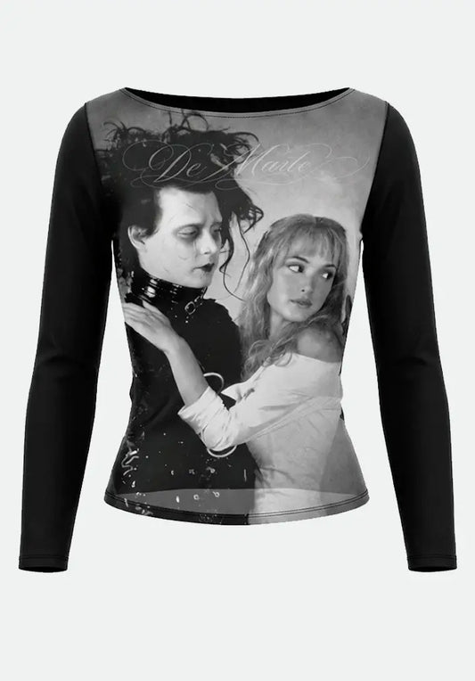 Top Manga Larga – Estampado Gótico Manos de Tijera Estilo Y2K