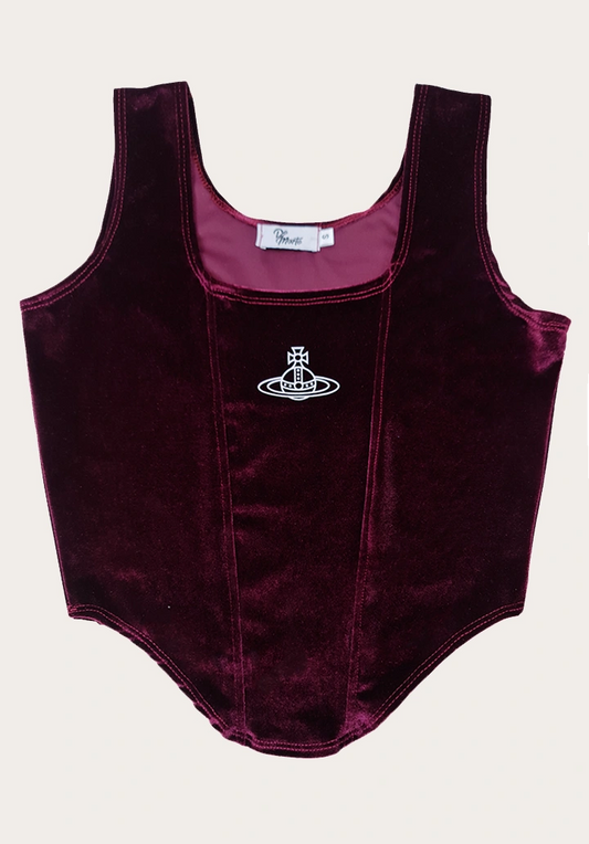 Top tipo corset Saturno – Terciopelo Burdeo Estilo Y2K