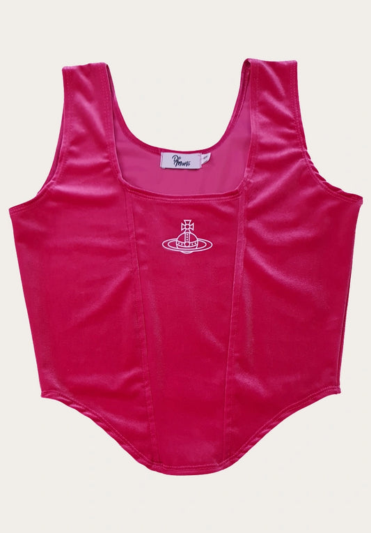 Top tipo corset Saturno – Terciopelo Fucsia Estilo Y2K