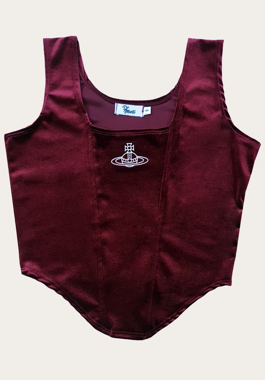 Top tipo corset Saturno – Terciopelo Guinda Estilo Y2K