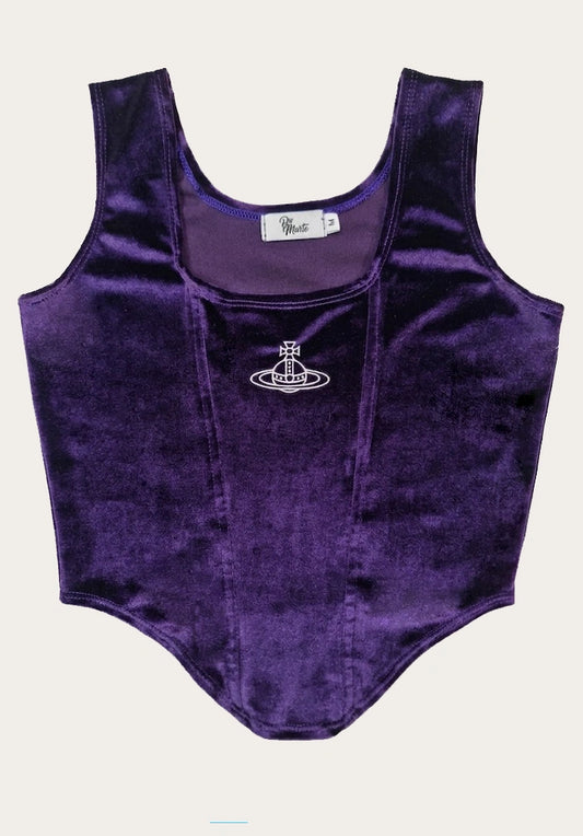 Top tipo corset Saturno – Terciopelo Morado Estilo Y2K