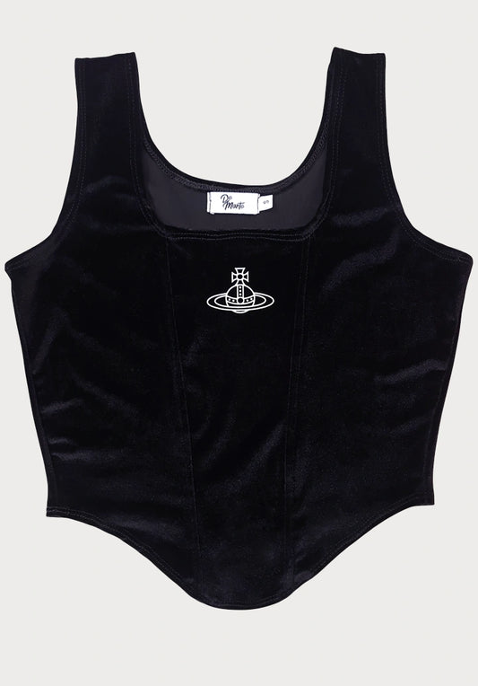Top tipo corset Saturno – Terciopelo Negro Estilo Y2K