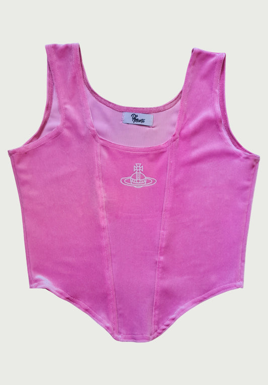 Top tipo corset Saturno – Terciopelo rosado pastel Estilo Y2K