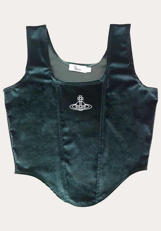 Top tipo corset Saturno – Terciopelo Verde Estilo Y2K